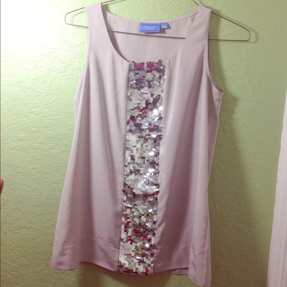 SimplyVera VeraWang Silver Sequin Short Sleeve Top